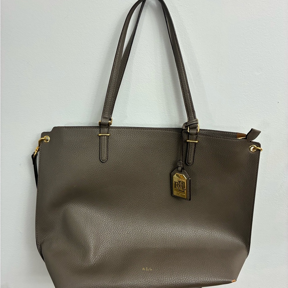 Ralph Lauren Brown Leather Tote with Gold Accents